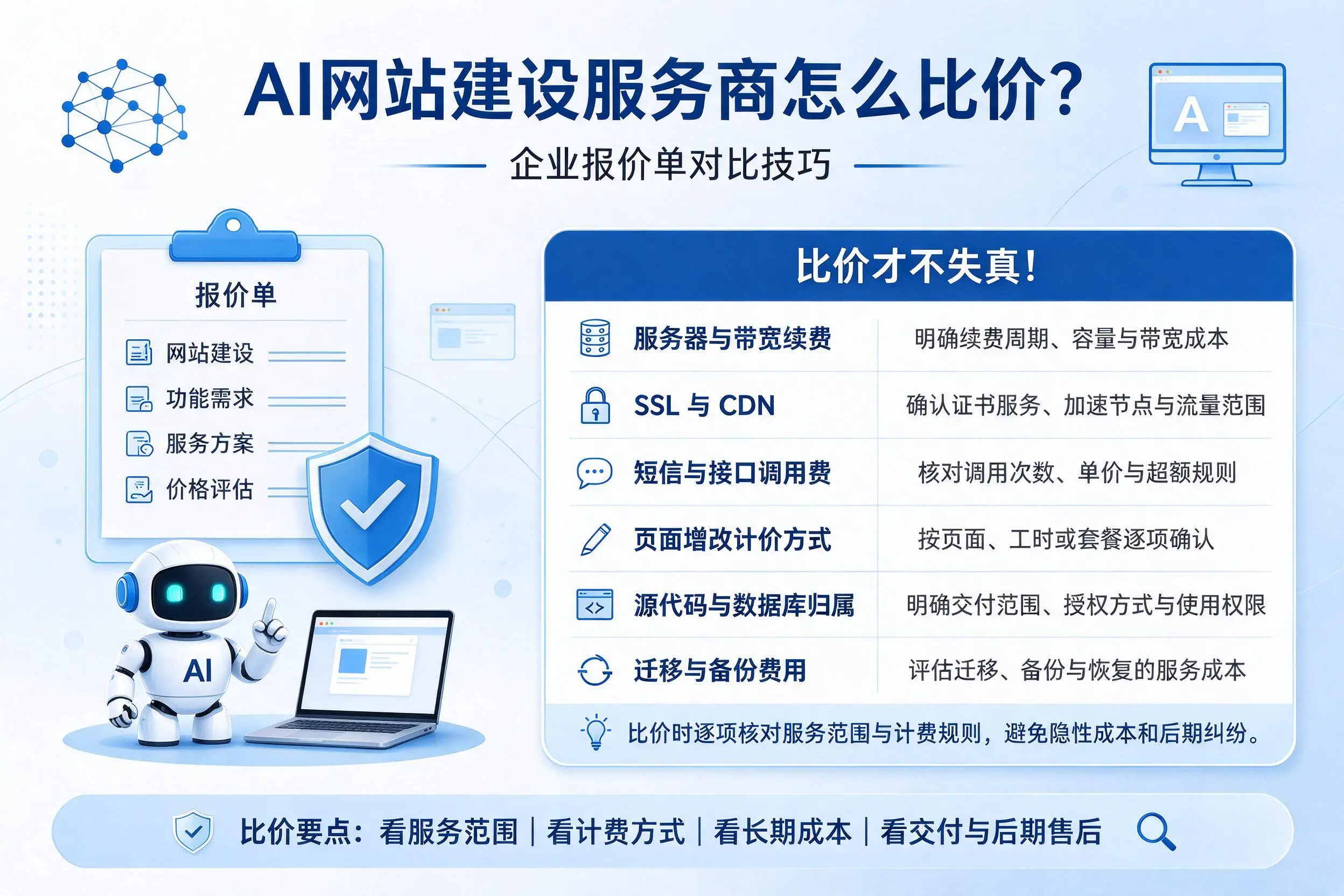 AI网站建设服务商怎么比价?山西企业报价单对比技巧