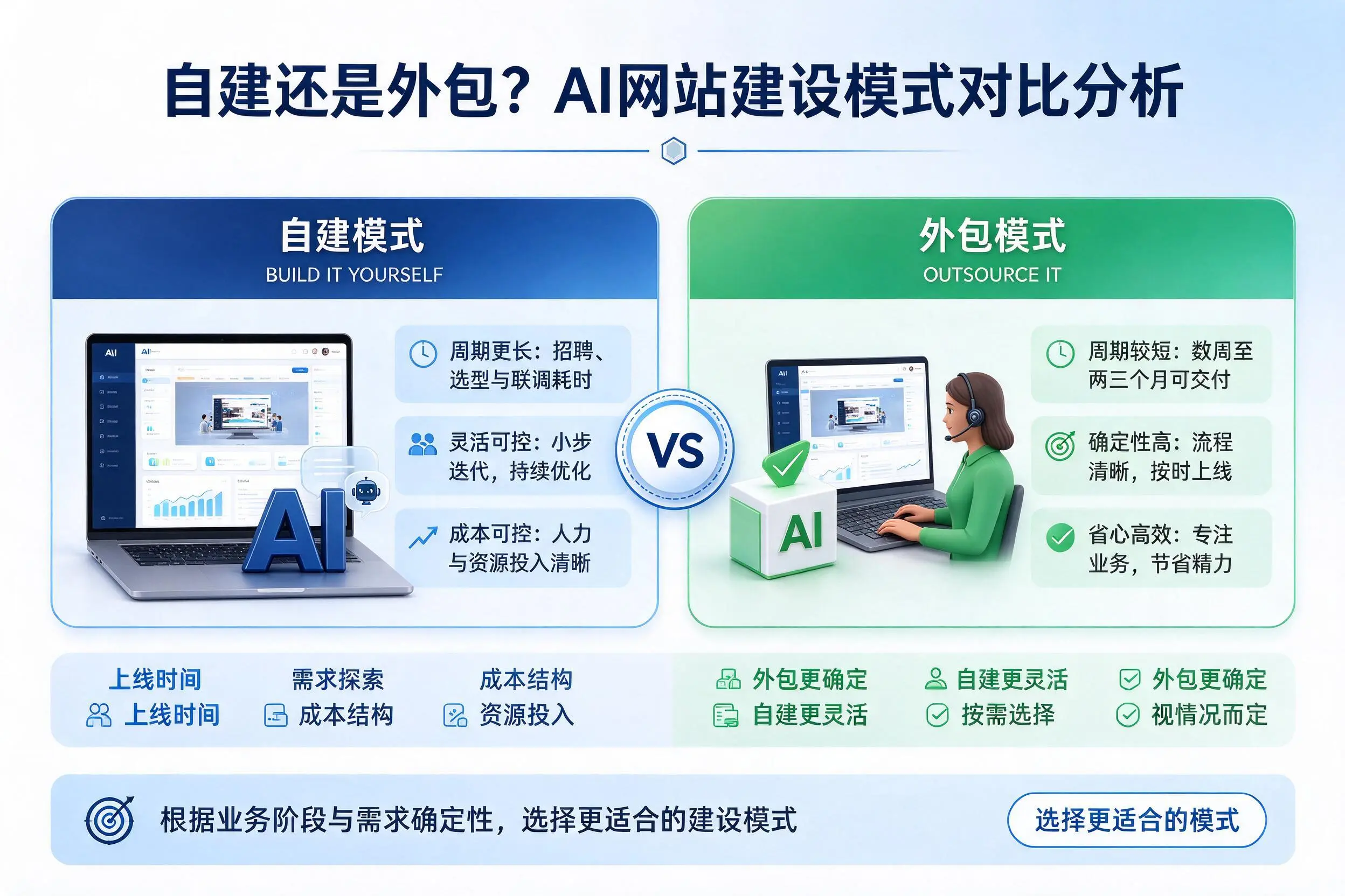 自建还是外包?山西AI网站建设模式对比分析